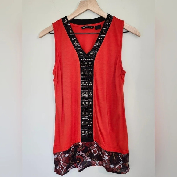 Desigual‎ Women's Embellished Top Size S Orange Artsy Maximalism Contemporary - Picture 1 of 9